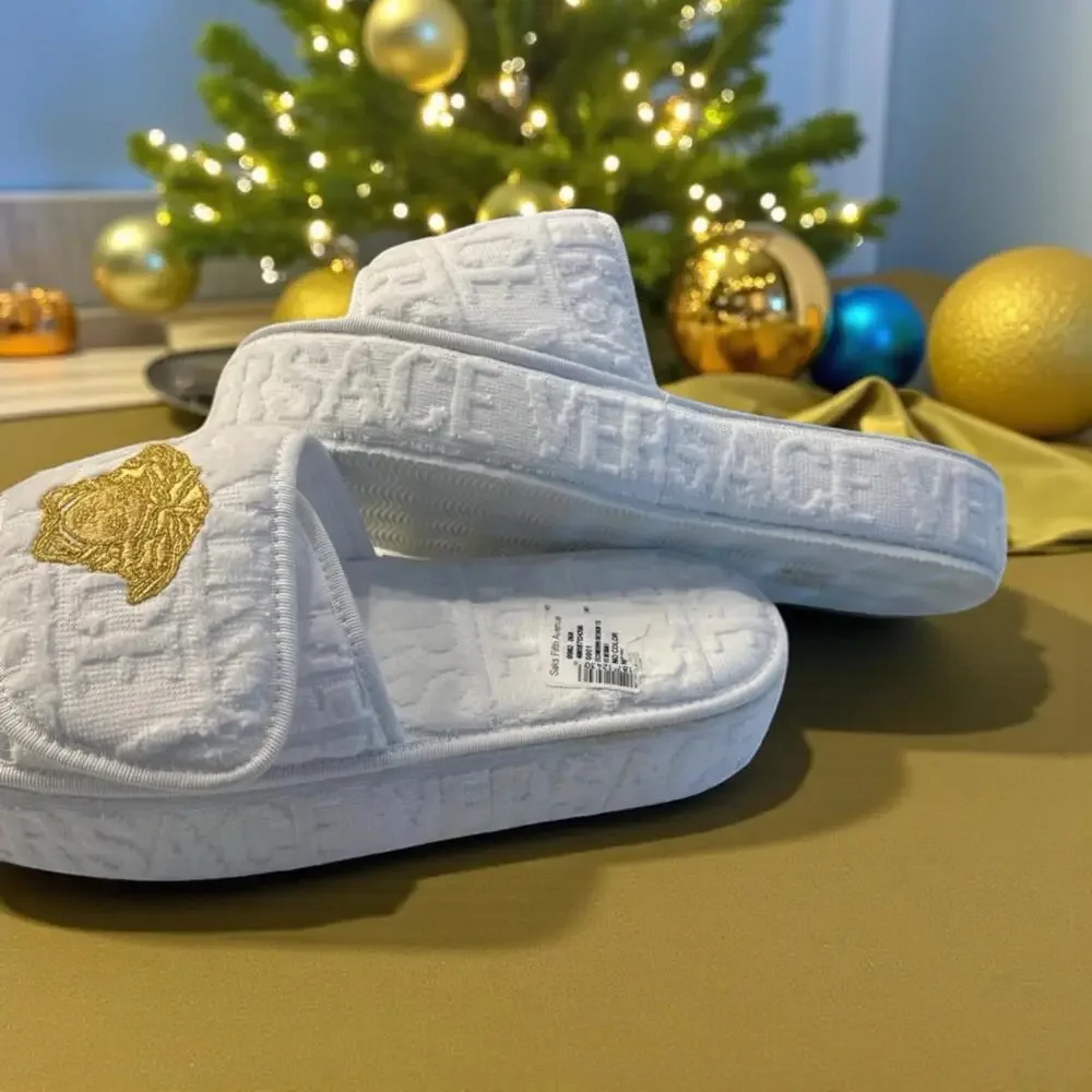 $475 White Versace Medusa Head Fabric platform slippers Size 41